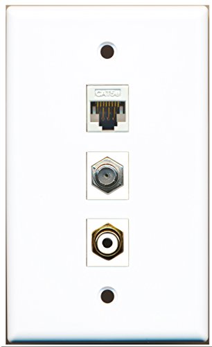 RiteAV - 1 Port RCA White and 1 Port Coax Cable TV- F-Type and 1 Port Cat5e Ethernet White Wall Plate