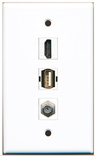 RiteAV - 1 Port HDMI and 1 Port Coax Cable TV- F-Type and 1 Port USB A-A Wall Plate