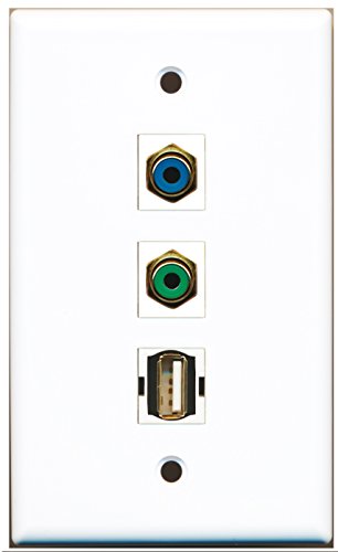 RiteAV - 1 Port RCA Green and 1 Port RCA Blue and 1 Port USB A-A Wall Plate