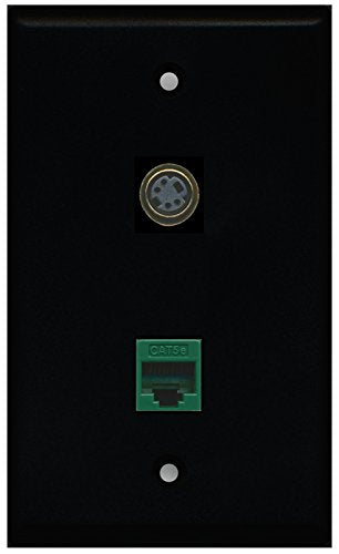 RiteAV - Black 1 Port S-Video 1 Port Cat5e Ethernet Green Wall Plate