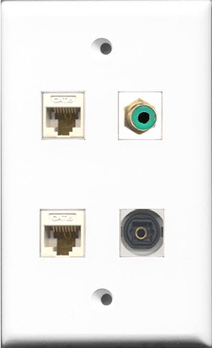 RiteAV 1 Port RCA Green and 1 Port Toslink 2 Port Cat6 Ethernet White Wall Plate