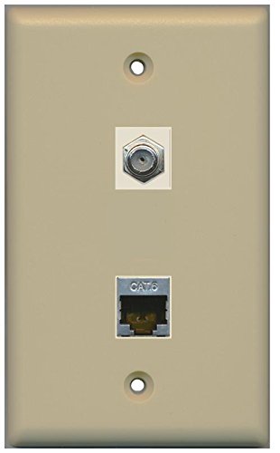 RiteAV - 1 Port Shielded Cat6 Ethernet 1 Port Coax Cable TV- F-Type Ivory Wall Plate