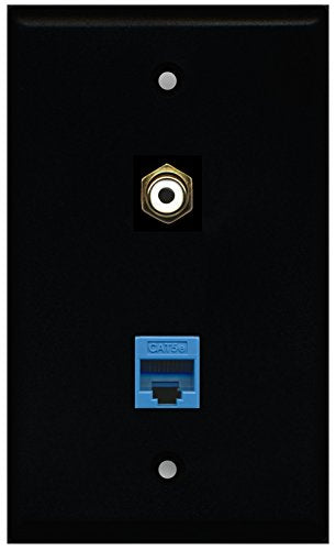 RiteAV - Black 1 Port RCA White 1 Port Cat5e Ethernet Blue Wall Plate