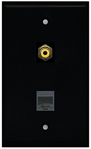 RiteAV - Black 1 Port RCA Yellow 1 Port Phone Black Wall Plate
