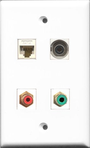 RiteAV 1 Port RCA Red and 1 Port RCA Green and 1 Port 3.5mm and 1 Port Cat6 Ethernet White Wall Plate