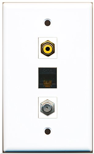 RiteAV - 1 Port RCA Yellow and 1 Port Coax Cable TV- F-Type and 1 Port Cat6 Ethernet Black Wall Plate