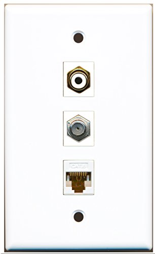 RiteAV - 1 Port RCA White and 1 Port Coax Cable TV- F-Type and 1 Port Cat6 Ethernet White Wall Plate