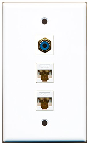 RiteAV - 1 Port RCA Blue 2 Port Cat6 Ethernet White Wall Plate