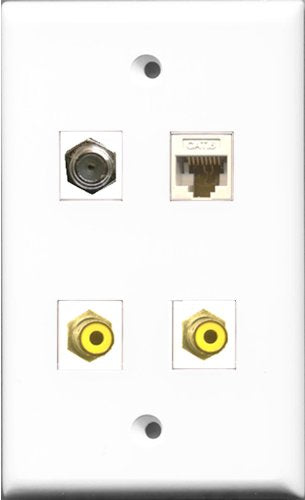 RiteAV - 2 Port RCA Yellow and 1 Port Coax Cable TV- F-Type and 1 Port Cat6 Ethernet White Wall Plate