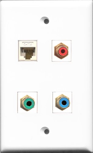 RiteAV 1 Port RCA Red and 1 Port RCA Green and 1 Port RCA Blue and 1 Port Cat6 Ethernet White Wall Plate