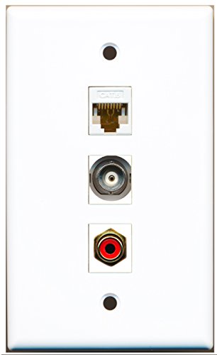 RiteAV - 1 Port RCA Red and 1 Port BNC and 1 Port Cat6 Ethernet White Wall Plate