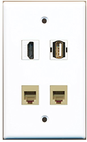 RiteAV - 1 Port HDMI 1 Port USB A-A 2 Port Phone RJ11 RJ12 Beige Wall Plate