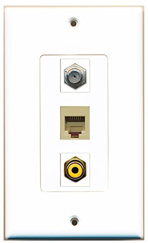 RiteAV - 1 Port RCA Yellow and 1 Port Coax Cable TV- F-Type and 1 Port Phone RJ11 RJ12 Beige Decorative Wall Plate Decorative