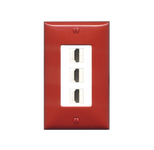 RiteAV - Red and White 3 HDMI Port Wall Plate White Decorative