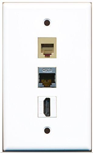 RiteAV - 1 Port HDMI and 1 Port Phone RJ11 RJ12 Beige and 1 Port Shielded Cat6 Ethernet Wall Plate