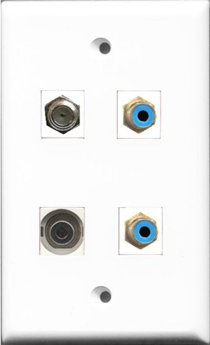 RiteAV - 2 Port RCA Blue and 1 Port Coax Cable TV- F-Type and 1 Port 3.5mm Wall Plate