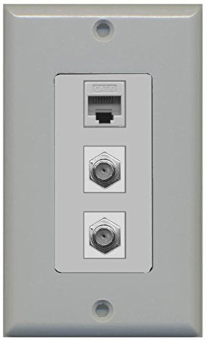 RiteAV - 2 Port Coax Cable TV- F-Type and 1 Port Cat6 Ethernet Decorative Wall Plate - Gray