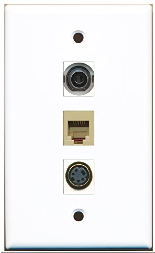 RiteAV - 1 Port Phone RJ11 RJ12 Beige and 1 Port S-Video and 1 Port 3.5mm Wall Plate