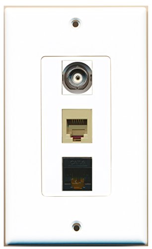 RiteAV - 1 Port Phone RJ11 RJ12 Beige and 1 Port BNC and 1 Port Cat6 Ethernet Black Decorative Wall Plate Decorative