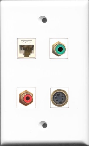 RiteAV 1 Port RCA Red and 1 Port RCA Green and 1 Port S-Video and 1 Port Cat6 Ethernet White Wall Plate
