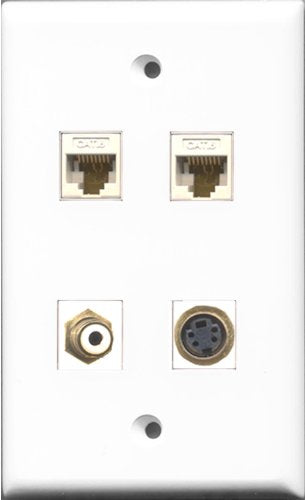 RiteAV 1 Port RCA White and 1 Port S-Video 2 Port Cat6 Ethernet White Wall Plate