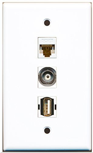 RiteAV - 1 Port USB A-A and 1 Port BNC and 1 Port Cat6 Ethernet White Wall Plate