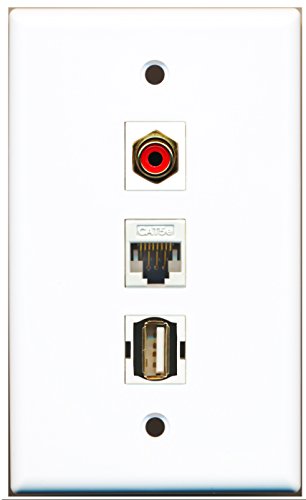 RiteAV - 1 Port RCA Red and 1 Port USB A-A and 1 Port Cat5e Ethernet White Wall Plate