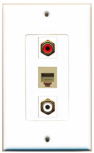 RiteAV - 1 Port RCA Red and 1 Port RCA White and 1 Port Phone RJ11 RJ12 Beige Decorative Wall Plate Decorative