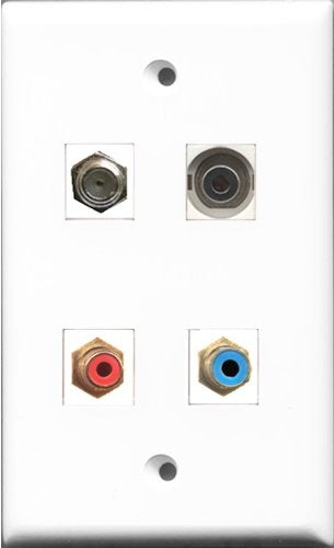 RiteAV 1 Port RCA Red and 1 Port RCA Blue and 1 Port Coax Cable TV- F-Type and 1 Port 3.5mm Wall Plate