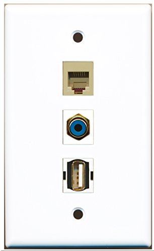 RiteAV - 1 Port RCA Blue and 1 Port USB A-A and 1 Port Phone RJ11 RJ12 Beige Wall Plate