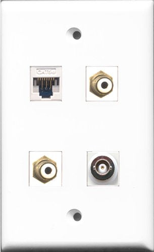 RiteAV - 2 Port RCA White and 1 Port BNC and 1 Port Cat5e Ethernet White Wall Plate