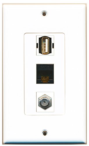 RiteAV - 1 Port Coax Cable TV- F-Type and 1 Port USB A-A and 1 Port Cat6 Ethernet Black Decorative Wall Plate Decorative