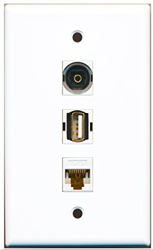 RiteAV - 1 Port USB A-A and 1 Port Toslink and 1 Port Cat6 Ethernet White Wall Plate