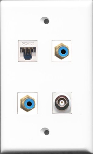RiteAV - 2 Port RCA Blue and 1 Port BNC and 1 Port Cat5e Ethernet White Wall Plate