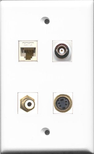 RiteAV 1 Port RCA White and 1 Port S-Video and 1 Port BNC and 1 Port Cat6 Ethernet White Wall Plate