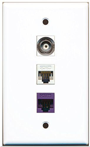 RiteAV - 1 Port BNC 1 Cat5e Ethernet White 1 Cat5e Ethernet Purple Wall Plate