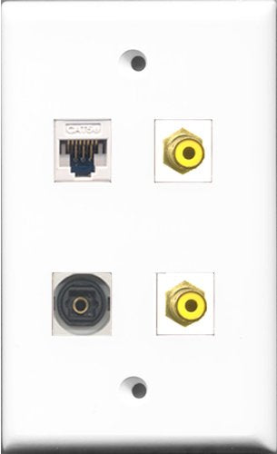 RiteAV - 2 Port RCA Yellow and 1 Port Toslink and 1 Port Cat5e Ethernet White Wall Plate