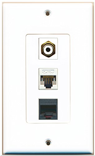 RiteAV - 1 Port RCA White and 1 Port Phone RJ11 RJ12 Black and 1 Port Cat5e Ethernet White Decorative Wall Plate