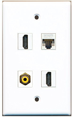 RiteAV - 2 Port HDMI 1 Port RCA Yellow 1 Port Cat5e Ethernet White Wall Plate