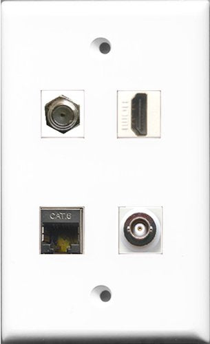 RiteAV 1 Port HDMI and 1 Port Coax Cable TV- F-Type and 1 Port Shielded Cat6 Ethernet and 1 Port BNC Wall Plate