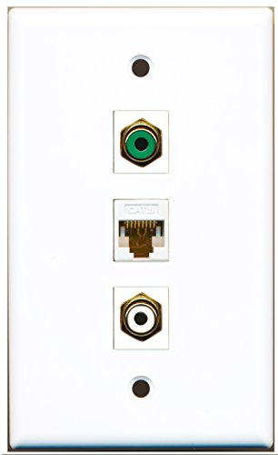 RiteAV - 1 Port RCA White and 1 Port RCA Green and 1 Port Cat6 Ethernet White Wall Plate