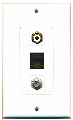 RiteAV - 1 Port RCA White and 1 Port Coax Cable TV- F-Type and 1 Port Cat6 Ethernet Black Decorative Wall Plate Decorative