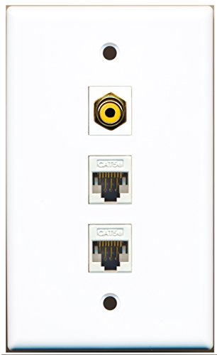 RiteAV - 1 Port RCA Yellow 2 Port Cat5e Ethernet White Wall Plate