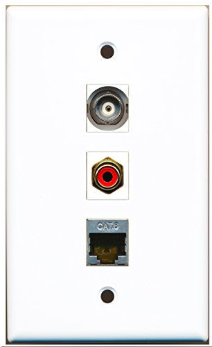 RiteAV - 1 Port RCA Red and 1 Port Shielded Cat6 Ethernet and 1 Port BNC Wall Plate