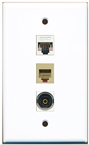 RiteAV - 1 Port Phone RJ11 RJ12 Beige and 1 Port Toslink and 1 Port Cat5e Ethernet White Wall Plate