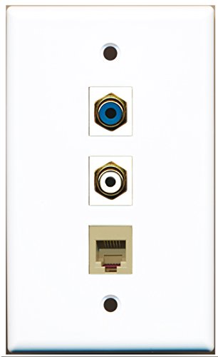 RiteAV - 1 Port RCA White and 1 Port RCA Blue and 1 Port Phone RJ11 RJ12 Beige Wall Plate