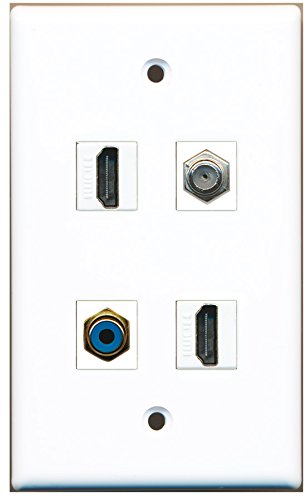 RiteAV - 2 Port HDMI 1 Port RCA Blue 1 Port Coax Cable TV- F-Type Wall Plate
