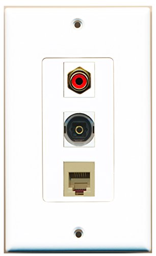 RiteAV - 1 Port RCA Red and 1 Port Phone RJ11 RJ12 Beige and 1 Port Toslink Decorative Wall Plate Decorative