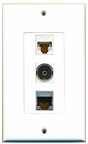 RiteAV - 1 Port Shielded Cat6 Ethernet and 1 Port Toslink and 1 Port Cat6 Ethernet White Decorative Wall Plate Decorative