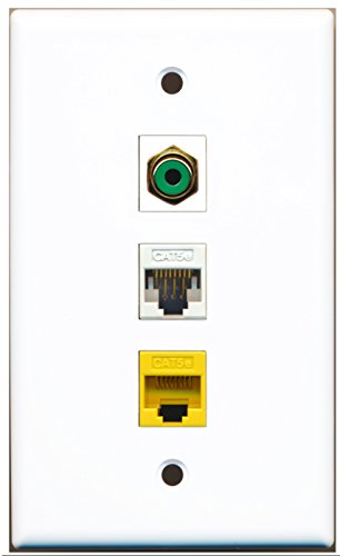 RiteAV - 1 Port RCA Green 1 Cat5e Ethernet White 1 Cat5e Ethernet Yellow Wall Plate